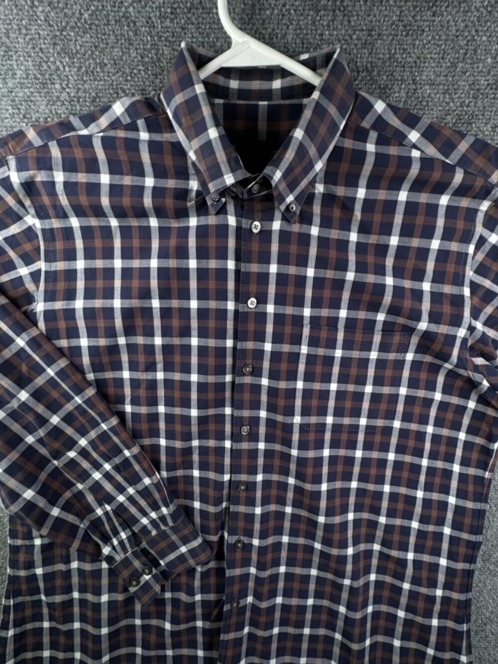 Scott Barber Button Up Shirt Men’s Long Sleeve Brown Blue Check XL Cotton Casual